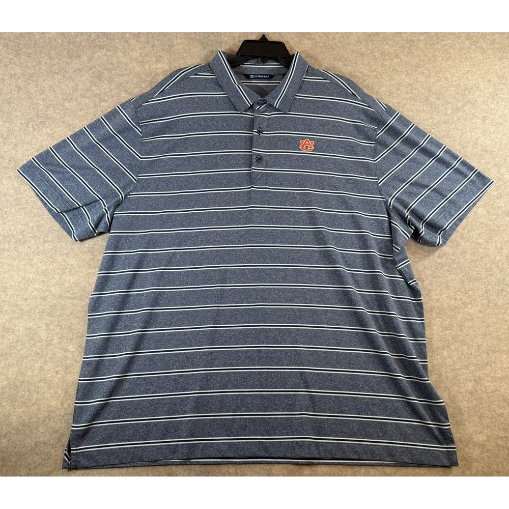 Cutter & Buck Polo Shirt XXL Blue Striped Auburn Tigers Short Sleeve